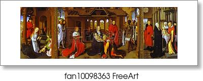 Free art print of Triptych: The Nativity, The Adoration of the Magi, The Presentation in the Temple by Hans Memling