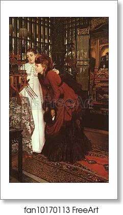 Free art print of Young Ladies Looking at Japanese Objects by Jacques Joseph Tissot (A.K.A. James Tissot)