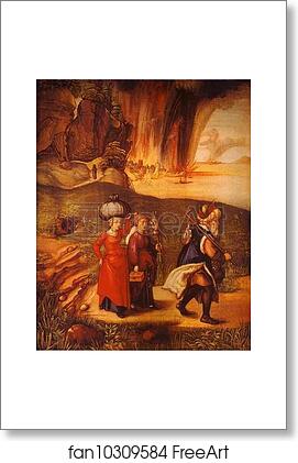 Free art print of Lot Fleeing with His Daughters from Sodom by Albrecht Dürer