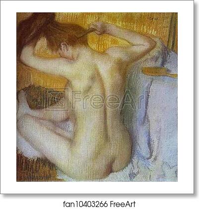 Free art print of Woman Combing Her Hair by Edgar Degas