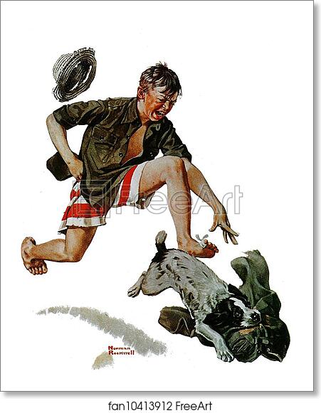 Free art print of Runaway pants (Boy chasing dog with pants) by Norman Rockwell Free art print of Runaway pants (Boy chasing dog with pants) by Norman Rockwell