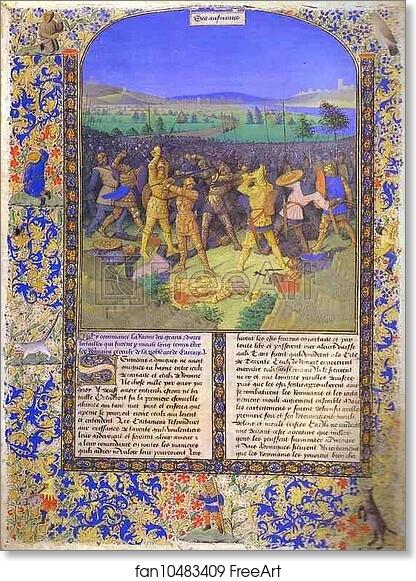 Free art print of The Battle between the Romans and the Carthaginians. From the book Histoire Ancienne by Jean Fouquet