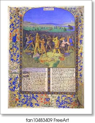 Free art print of The Battle between the Romans and the Carthaginians. From the book Histoire Ancienne by Jean Fouquet