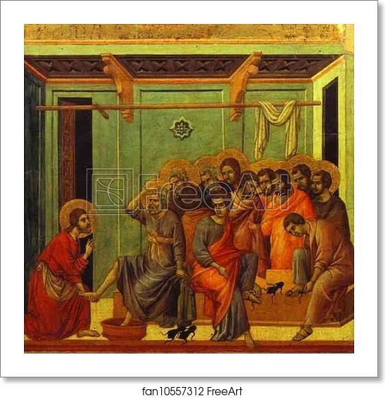 Free art print of Maestà (back, central panel) The Washing of Feet by Duccio Di Buoninsegna