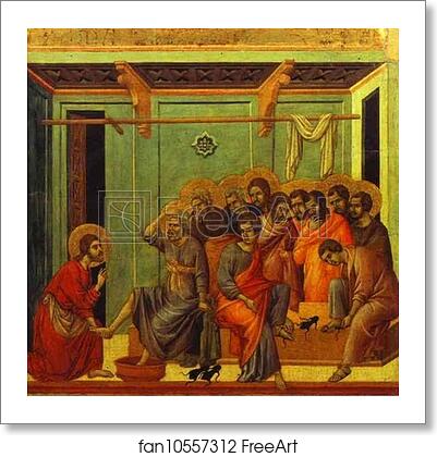 Free art print of Maestà (back, central panel) The Washing of Feet by Duccio Di Buoninsegna