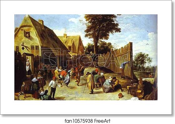 Free art print of Peasants Dancing Outside an Inn by David Teniers The Younger