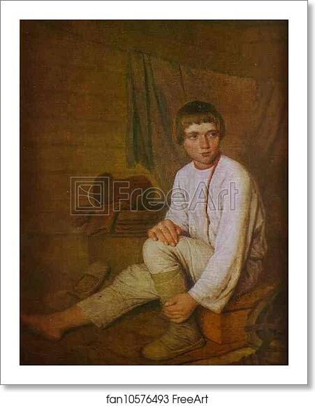 Free art print of Peasant Boy Putting on Bast Sandals by Alexey Venetsianov Free art print of Peasant Boy Putting on Bast Sandals by Alexey Venetsianov