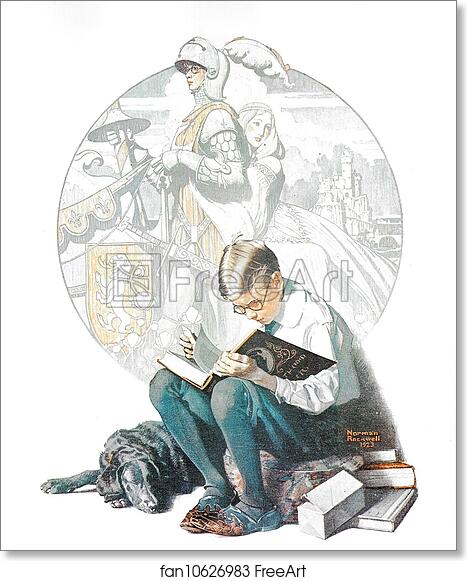 Free art print of Boy Reading Adventure Story by Norman Rockwell