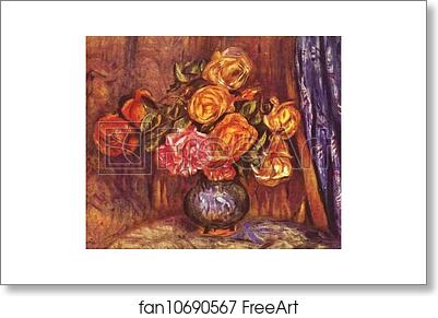 Free art print of Roses Before the Blue Curtain by Pierre-Auguste Renoir