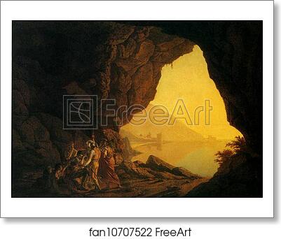 Free art print of A Grotto by the Sea-Side in the Kingdom of Naples, with Banditti; a Sun-Set by Joseph Wright Of Derby Free art print of A Grotto by the Sea-Side in the Kingdom of Naples, with Banditti; a Sun-Set by Joseph Wright Of Derby
