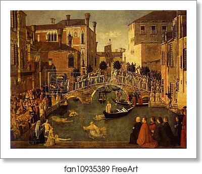 Free art print of The Recovery of the Relic of the True Cross at the Bridge of S. Lorenzo by Gentile Bellini