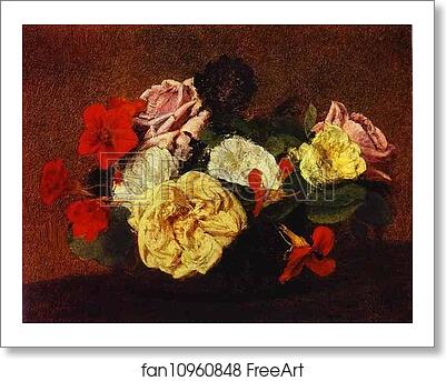 Free art print of Roses and Nasturtiums in a Vase by Henri Fantin-Latour