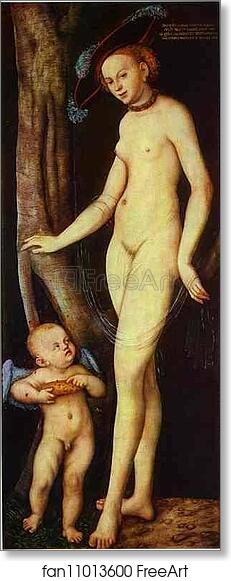 Free art print of Venus with Cupid Stealing Honey by Lucas Cranach The Elder