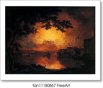 Free art print of The Girandola, or Grand Fire Work at the Castle of St. Angelo in Rome by Joseph Wright Of Derby