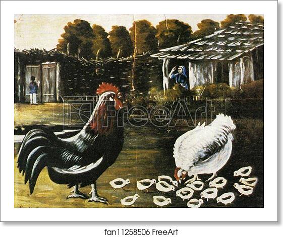 Free art print of Rooster and Hen with Chickens by Niko Pirosmani Free art print of Rooster and Hen with Chickens by Niko Pirosmani