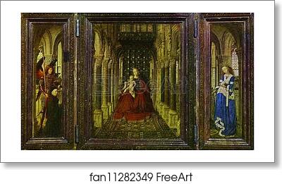 Free art print of The Virgin and Child in a Church (a portable altar) by Jan Van Eyck