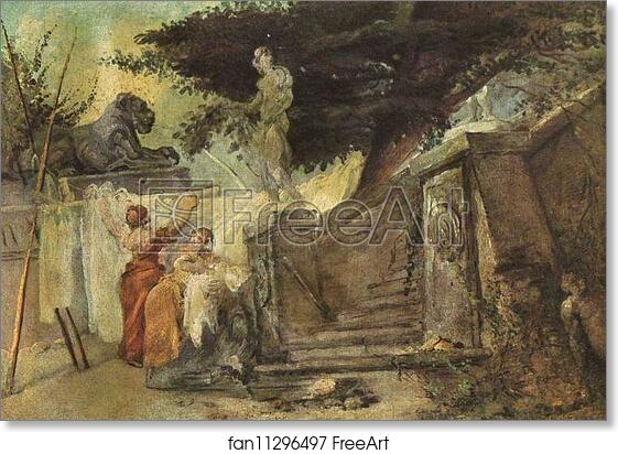Free art print of Washerwomen by Jean-Honoré Fragonard