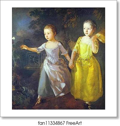 Free art print of The Painter's Daughters, Margaret and Mary, Chasing Butterfly by Thomas Gainsborough