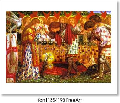 Free art print of How Sir Galahad, Sir Bors and Sir Percival Were Fed with the Sanc Grael; but Sir Percival's Sister Died by the Way by Dante Gabriel Rossetti