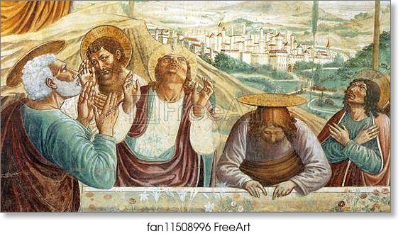 Free art print of Tabernacle of the Madonna delle Tosse: Assumption of the Virgin. Detail by Benozzo Gozzoli