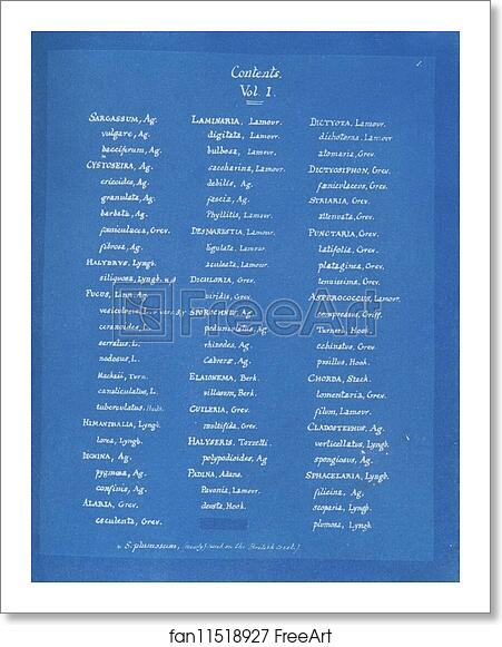 Free art print of Contents [page 1] by Anna Atkins