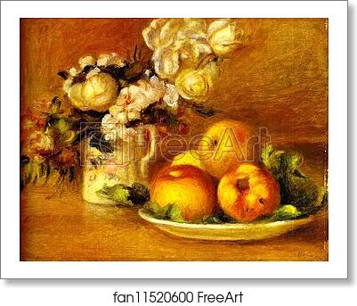 Free art print of Apples and Flowers (Les pommes et fleurs) by Pierre-Auguste Renoir
