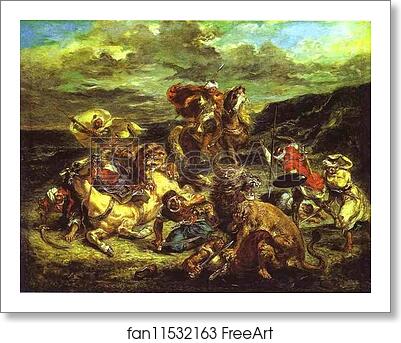 Free art print of The Lion Hunt by Eugène Delacroix