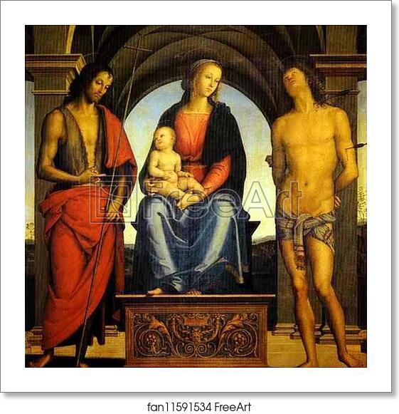 Free art print of Madonna and Child Enthroned with St. John the Baptist and St. Sebastian by Pietro Perugino Free art print of Madonna and Child Enthroned with St. John the Baptist and St. Sebastian by Pietro Perugino