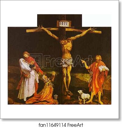 Free art print of Crucifixion (central section of the Isenheim Altar with closed wings) by Matthias Grünewald