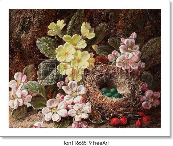 Free art print of Apple Blossom, Primroses and Bird's Nest by George Clare Free art print of Apple Blossom, Primroses and Bird's Nest by George Clare
