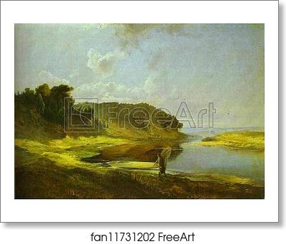 Free art print of Landscape with a River and an Angler by Alexey Savrasov