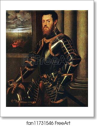 Free art print of Portrait of a Warrior in Golden Coat of Arms by Jacopo Robusti, Called Tintoretto