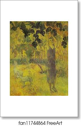 Free art print of Man Picking Fruit from a Tree by Paul Gauguin