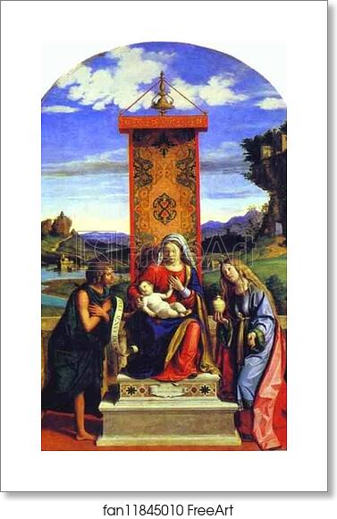Free art print of Madonna and Child between St. John the Baptist and St. Mary Magdalen by Giovanni Battista Cima, Called Cima Da Conegliano