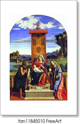 Free art print of Madonna and Child between St. John the Baptist and St. Mary Magdalen by Giovanni Battista Cima, Called Cima Da Conegliano