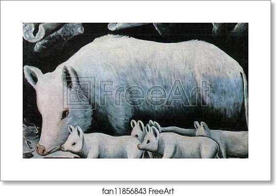 Free art print of Sow with Piglets by Niko Pirosmani Free art print of Sow with Piglets by Niko Pirosmani