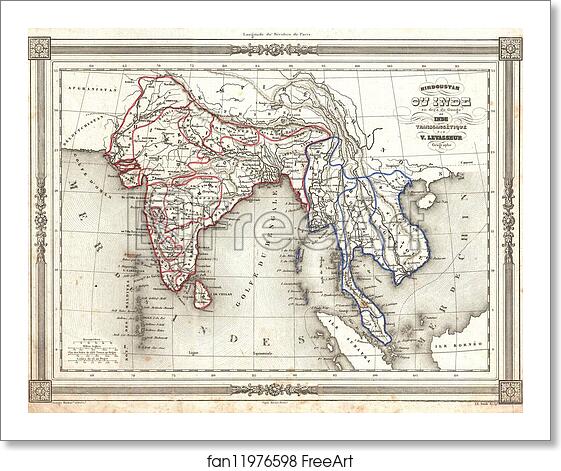 Free art print of Hindoustan ou Inde en deca du Gange et Inde Transgangetique par V. Levasseur Geographe. by Victor Jules Levasseur