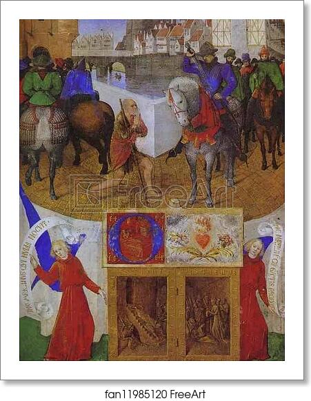 Free art print of St. Martin. Miniature from the Book of Hours of Etienne Chevalier by Jean Fouquet