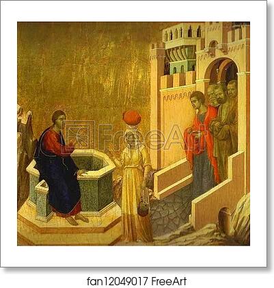Free art print of Maestà (back, predella) Jesus and the Samaritan Woman by Duccio Di Buoninsegna
