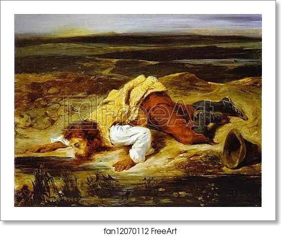 Free art print of A Mortally Wounded Brigand Quenches His Thirst by Eugène Delacroix Free art print of A Mortally Wounded Brigand Quenches His Thirst by Eugène Delacroix
