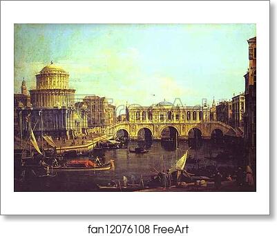 Free art print of Capriccio: the Grand Canal, with an Imaginary Rialto Bridge and Other Buildings by Giovanni Antonio Canale, Called Canaletto