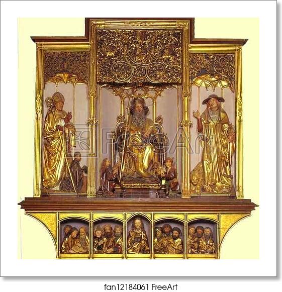 Free art print of Central part: wooden carved figures of St. August, St. Anthony, St. Jerome; bottom part Jesus with 12 Apostles. Sculptures by Nicolas de Haguenau (active in Strasbourg around 1490) by Matthias Grünewald Free art print of Central part: wooden carved figures of St. August, St. Anthony, St. Jerome; bottom part Jesus with 12 Apostles. Sculptures by Nicolas de Haguenau (active in Strasbourg around 1490) by Matthias Grünewald