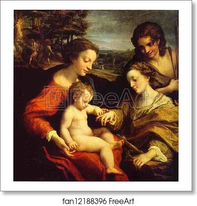 Free art print of The Mystic Marriage of St. Catherine, with St. Sebastian; in the Background is the Martyrdom of Two Saints by Correggio Free art print of The Mystic Marriage of St. Catherine, with St. Sebastian; in the Background is the Martyrdom of Two Saints by Correggio