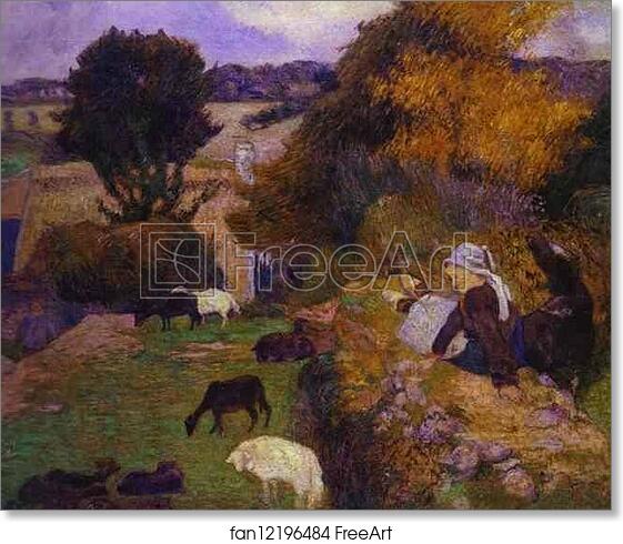Free art print of Breton Shepherdess by Paul Gauguin