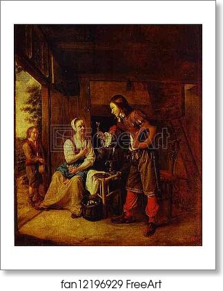 Free art print of A Soldier and a Maid by Pieter De Hooch