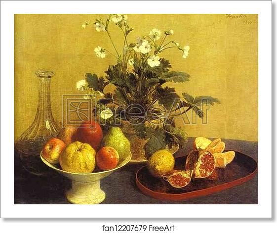 Free art print of Still-life. Flowers, Bowl of Fruit and Pitcher. (Nature morte. Fleurs, compotier et carafe) by Henri Fantin-Latour Free art print of Still-life. Flowers, Bowl of Fruit and Pitcher. (Nature morte. Fleurs, compotier et carafe) by Henri Fantin-Latour