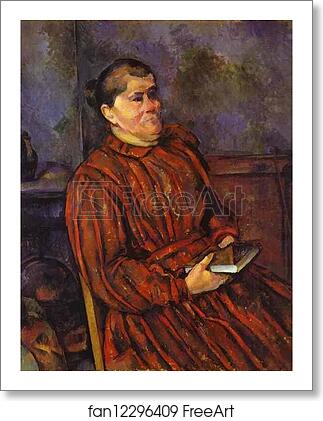 Free art print of Portrait of a Woman (in a Striped Dress) by Paul Cézanne