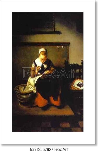 Free art print of A Young Woman Sewing by Nicolaes Maes Free art print of A Young Woman Sewing by Nicolaes Maes
