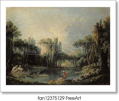 Free art print of Landscape with a Pond by François Boucher
