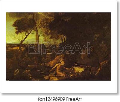 Free art print of Landscape with St. Jerome by Nicolas Poussin